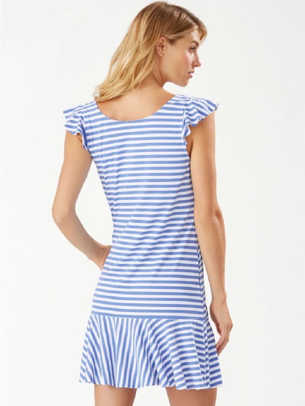 Tommy Bahama Beaker Bay Flounce Spa Blue & White Striped Dress Beach Cover-Up L - Picture 10 of 10